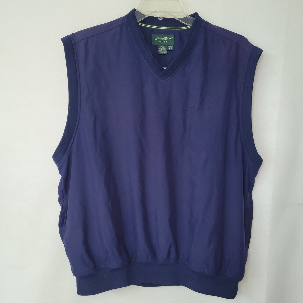Eddie Bauer Golf Mens V Neck Sleeveless Vest Navy Blue Size Large Windbreaker